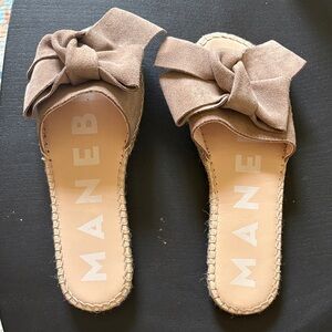 Manebi Women's Suede Bow Slide Sandals size 38 fits 7.5/8 made in Spain